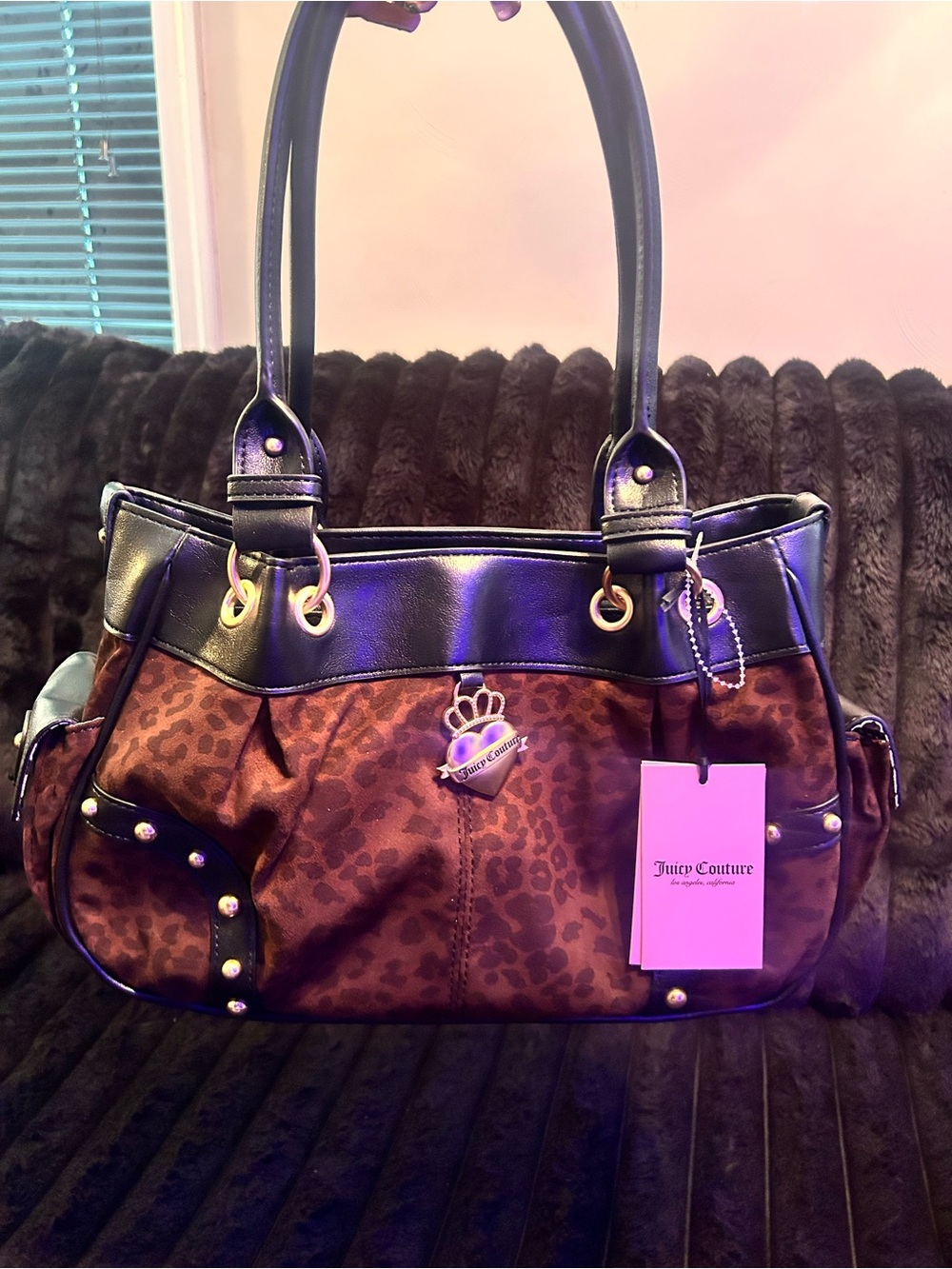 Viral Juicy Couture Brown Leopard Print Tote Bag with Black Trim
